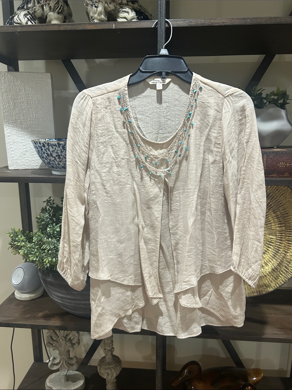 krazy kat Cream Layered Tunic with Beaded Neckline